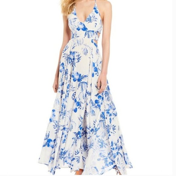 blue white floral maxi dress